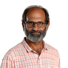 Obraz premium Hispanic man portrait, checkered shirt, spectacles, grey beard, cut out transparent