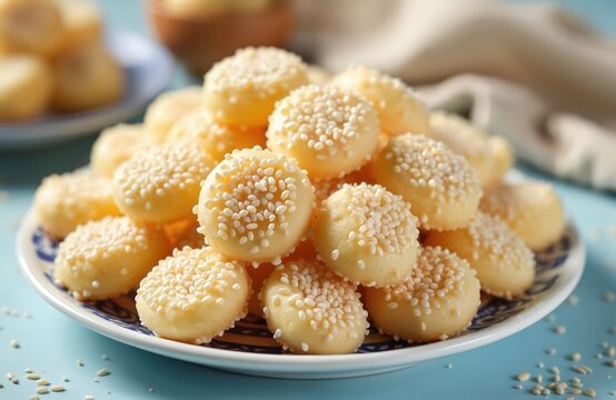 Close-up of delicious Til Revdi. Sweet candy from sesame seeds, sugar, served on plate. Traditional North Indian winter snack. Popular for festivals, celebrations. Vegetarian sweet treat, healthy