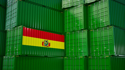 Cargo shipping container with bolivia flag, shipping and freight transportation of bolivia concept.