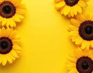 Yellow sunflowers arranged on a bright yellow background