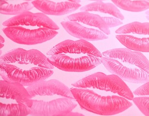 Pink lipstick kiss prints on white