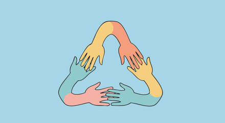 Obraz premium 手をつなぐ人々、パステルカラー、団結のシンボル、多様性、共存、ウェブサイトデザイン用