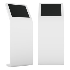 Modern blank self-service kiosk terminal mockup, white display stand. 3D rendering
