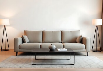 living room with a couch, coffee table and lamps