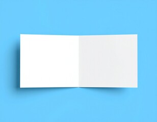 Blank A4 photorealistic landscape brochure mockup on light blue background. 