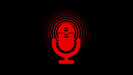 Mic with Glowing Sound Wave Signal, Minimalist Microphone Icon with Bearded Face Animated