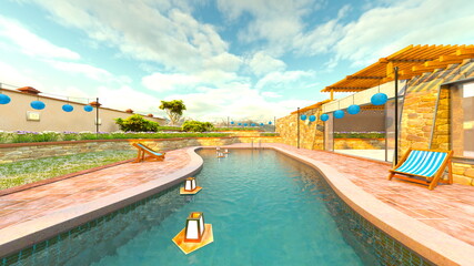 屋外スパ　3DCGレンダリング