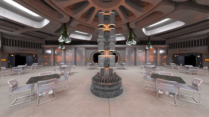 宇宙船内の会議室　3DCGレンダリング