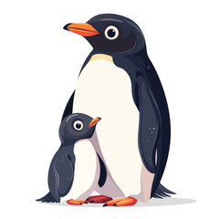 Obraz premium Adorable Penguins Mom and Baby Animals Vector Illustration in Natural Habitat
