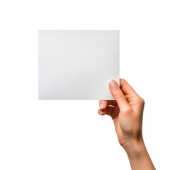 Obraz premium A pristine white card, a symbol of potential and possibility, delicately held by a hand against a stark black background, invites creativity.