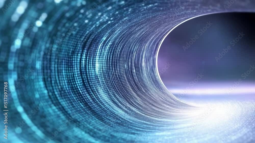 Poster Digital Tunnel: An artistic rendering of a digital tunnel or vortex, formed by flowing data streams, hints at futuristic technology and the digital world. The composition evokes a sense of depth.
