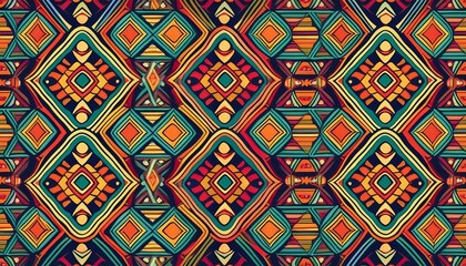 seamless geometric pattern with colorful ethnic motifs endless texture illustration