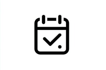 Minimalist calendar icon with checkmark symbol on white background