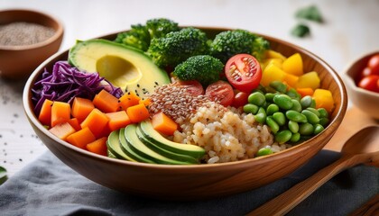 a vibrant meal bowl featuring a mix of colorful vegetables and wholesome grains perfect for health nutrition and plant based lifestyle themes