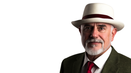 Well Dressed Senior Man with Hat, Tie, and Suit, cut out transparent