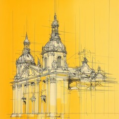 Fototapeta premium A Sketchy Yellow Depiction of a Baroque Church