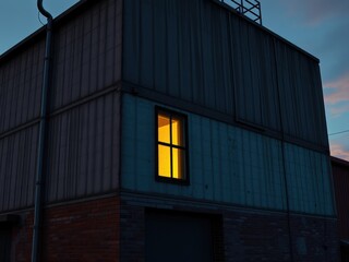 Fototapeta premium Illuminated Window in Twilight Building Facade
