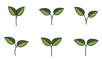 Set of plants seedling in green colors. Planting, germination and nature design elements. Isolated vector images