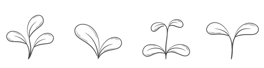 Growing plant sprout line illustrations. Nature, gardening and planting design elements. Isolated vector images