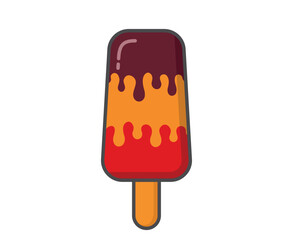Ice cream with chocolate and fruity dessert sauces. Cold dessert and summer food. Isolated vector image