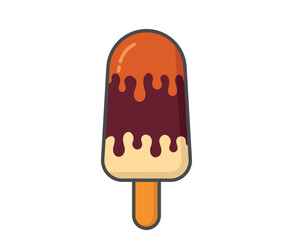 Ice cream with chocolate and caramel dessert sauces. Cold dessert and summer food. Isolated vector image