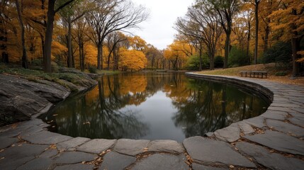 Vibrant autumn leaves in Central Park, NYC Stunning fall foliage, nature photography - shadows brown season