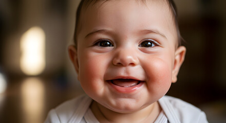 Close-up of a smiling baby's face.
