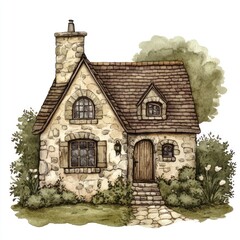 Fototapeta premium A charming stone cottage nestled amongst lush greenery.