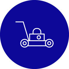 Lawn Mower Vector Line Black Circle Icon Design