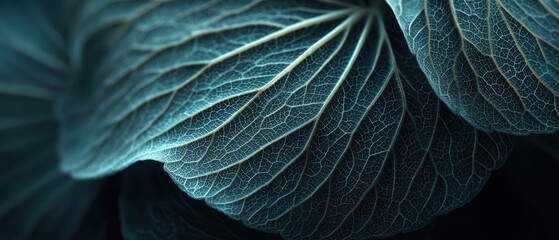 Fototapeta premium Intricate vein patterns of a teal leaf.