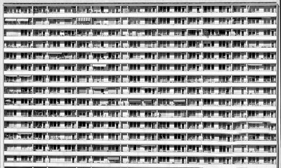 skyline of Berlin with view to apartment building in socialistic GDR style