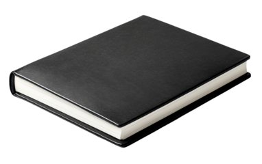 Stylish black hardcover notebook with simple minimalist aesthetic ideal for note-taking and journaling isolated on transparent background PNG