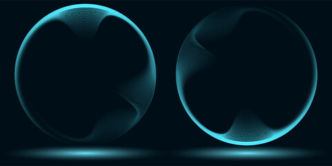 Abstract blue glowing geometric lines on dark blue background. Modern shiny blue circle lines pattern. Futuristic technology concept. Suit for cover, poster,