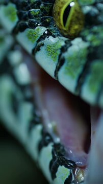 Vertical video Closeup pit viper with natural wildlife background