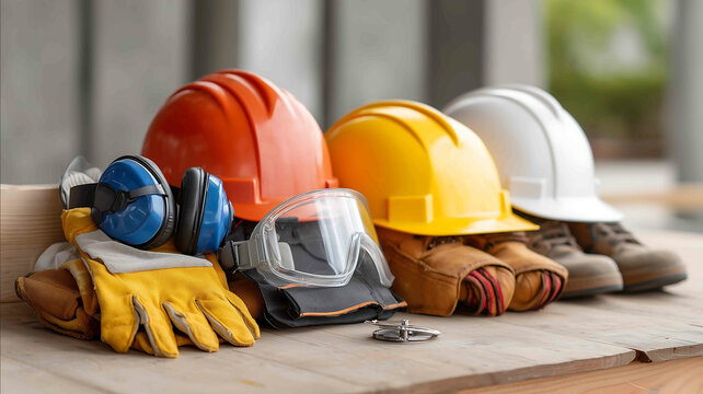 Safety helmet safety shoes safety belt earmuffs earplugs gas mask dust mask goggles cutresistant glovesSafety protection equipment no one