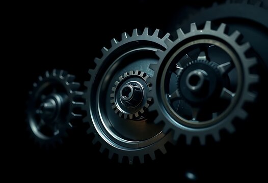 close up of two gears on a black background