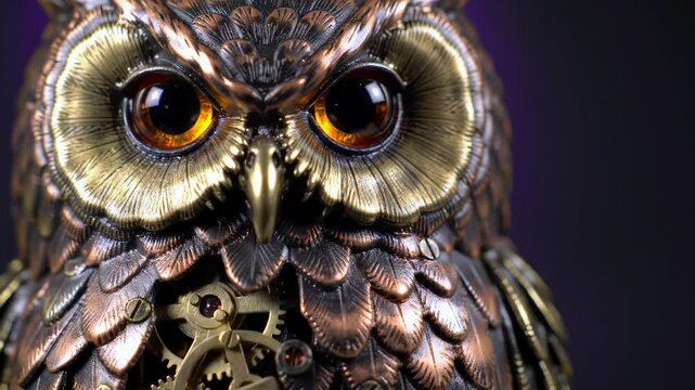 Steampunk owl figurine close up