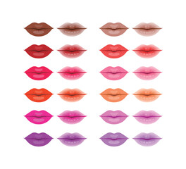 Lips with various colors of lipstick and lip tint