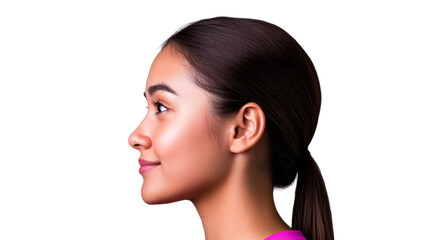 Side view of Asian woman looking forward, cut out transparent