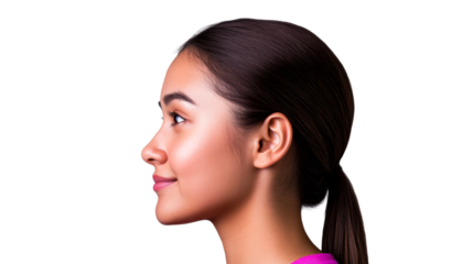 Side view of Asian woman looking forward, cut out transparent