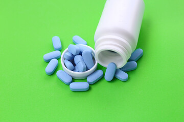 Blue PrEP pills, used for HIV prevention.