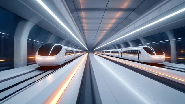 Futuristic White Train Tunnel Interior