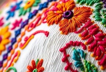close up of a colorful embroidered object