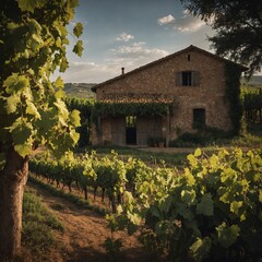 A Tuscan barn in a vineyard.