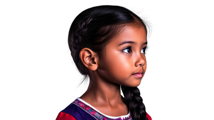 Young Indian Girl Profile with Braid, Cut Out Transparent
