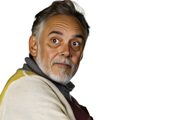 Fototapeta premium Man with gray hair looking sideways expression, cut out transparent