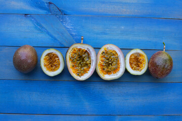 Ripe purple passion fruits, Tropical fruits