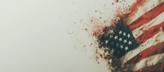 an American flag on a white background, blurred, with a banner and copy space area Generative AI