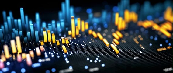 Anamorphic video abstract digital art, finance chart, stock market, statistics, data visualization, technical analysis, candlestick chart, line graph, trend lines, bar graph - Powered by Adobe