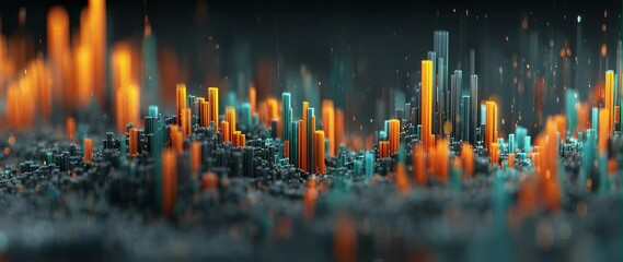 Anamorphic video abstract digital art, finance chart, stock market, statistics, data visualization, technical analysis, candlestick chart, line graph, trend lines, bar graph - Powered by Adobe